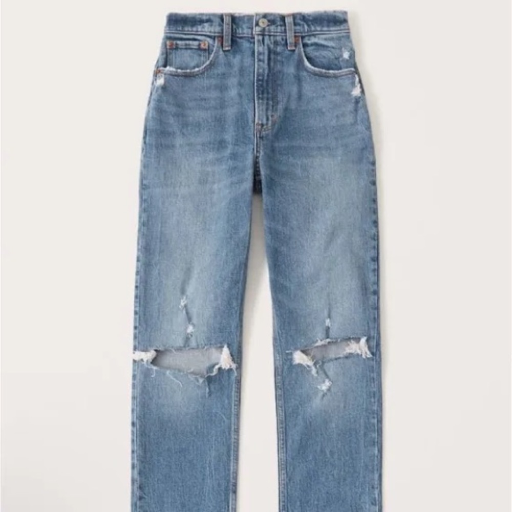 abercrombie 90s straight ultra high rise medium ripped wash curve love size 27